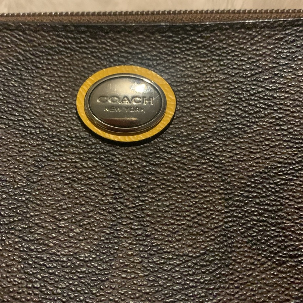 Coach Brown and Yellow Wristlet with Gold Accents FIRM! - Picture 3 of 8